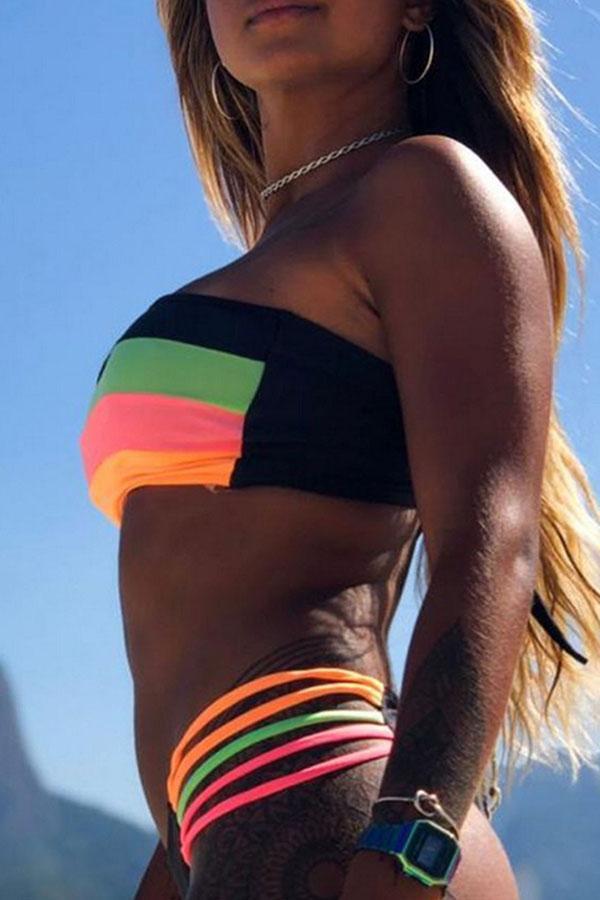 Color Block Striped Bikini