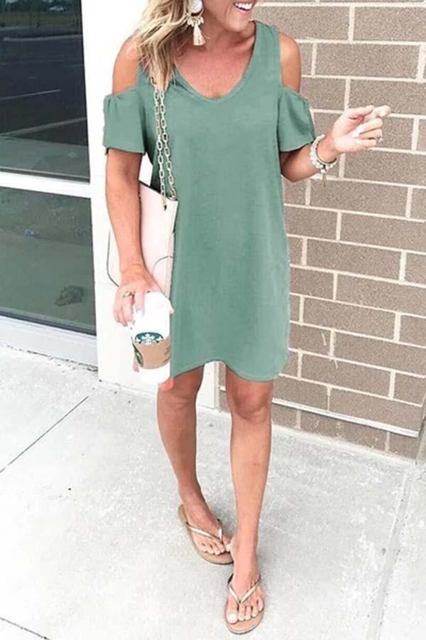 Casual Dew Shoulder Mini Dress