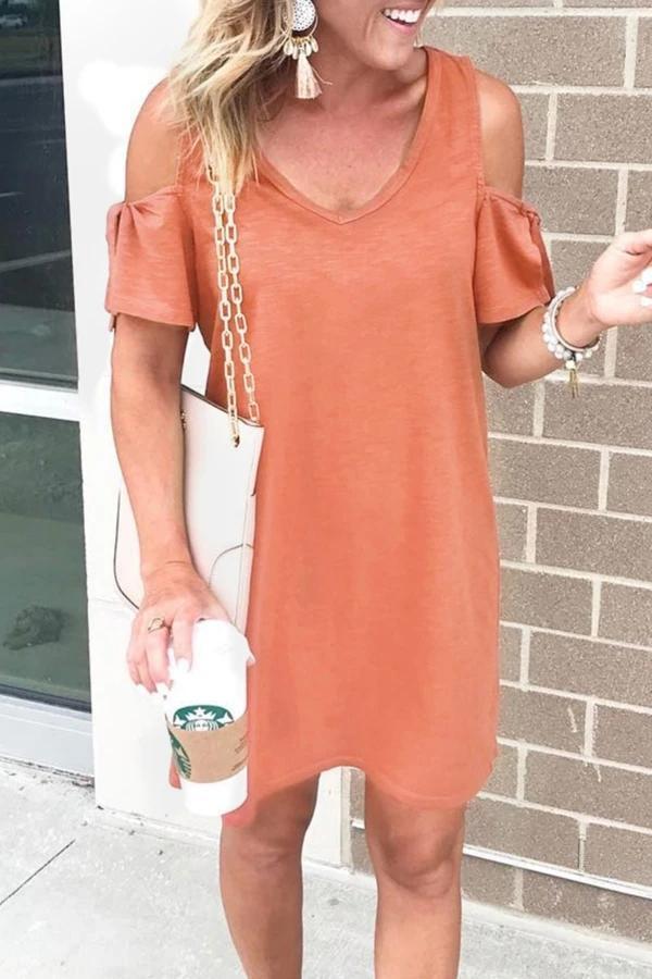 Casual Dew Shoulder Mini Dress