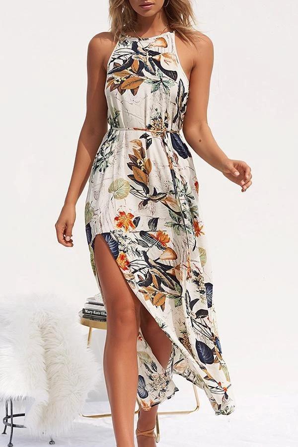 Halter Neck Floral Printed Maxi Dress
