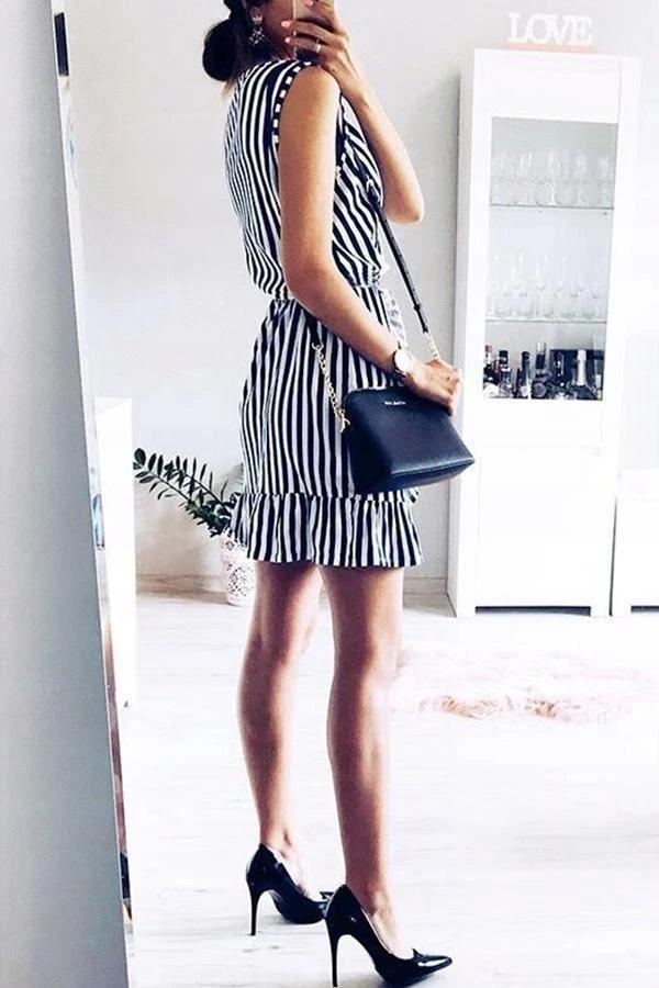 Sleeveless Striped V Neck Dress