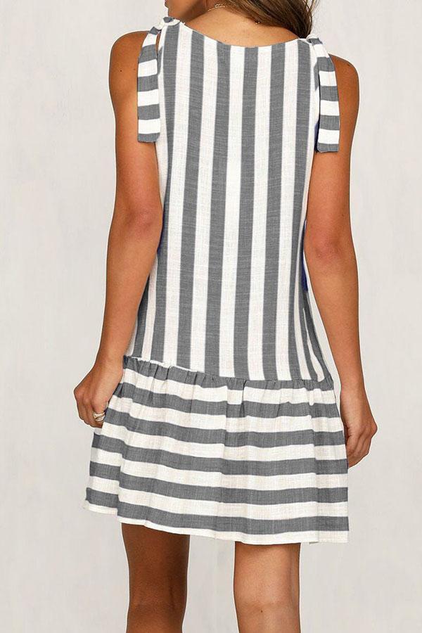 Sleeveless Striped Button Panel Dress