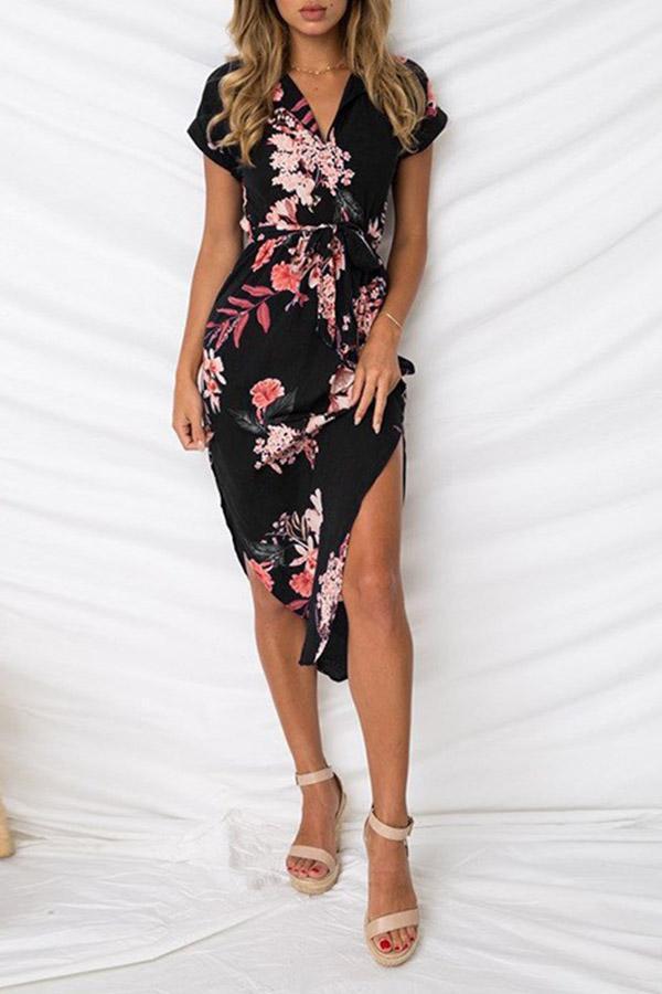 Sexy V-neck Floral Print Midi Dress