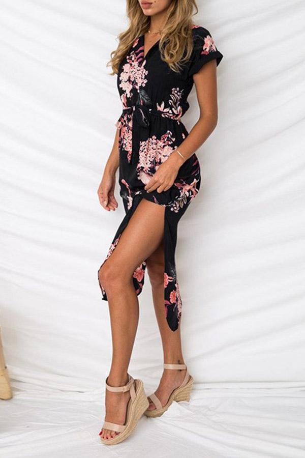 Sexy V-neck Floral Print Midi Dress