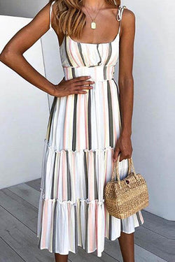 Striped Printed Halter Strapless Dress