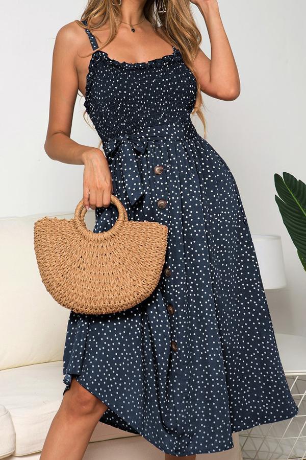 Polka Dot Sleeveless Dress(With Buttons)