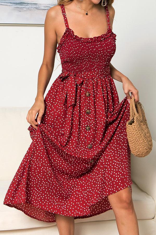 Polka Dot Sleeveless Dress(With Buttons)