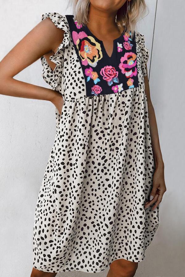 Casual Leopard & Flower Printed Dress