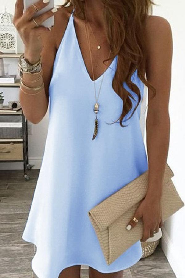 Basic Solid Color Sleeveless V-neck Dress