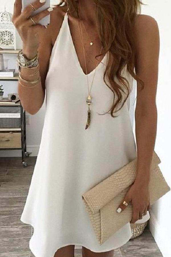 Basic Solid Color Sleeveless V-neck Dress