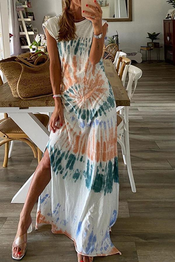 Printed Slit Loose Irregular Dress