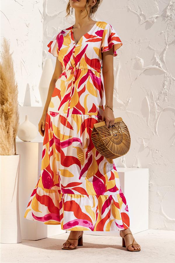 V-neck Floral Print Maxi Dress