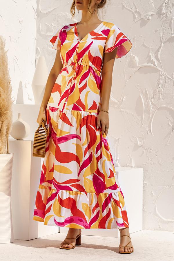 V-neck Floral Print Maxi Dress