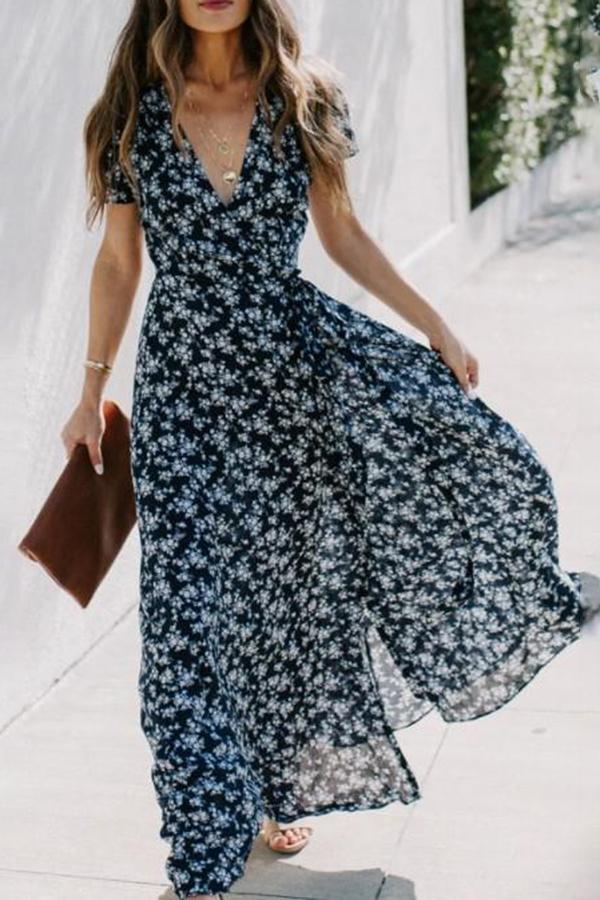 Temperament Floral Split Maxi Dress