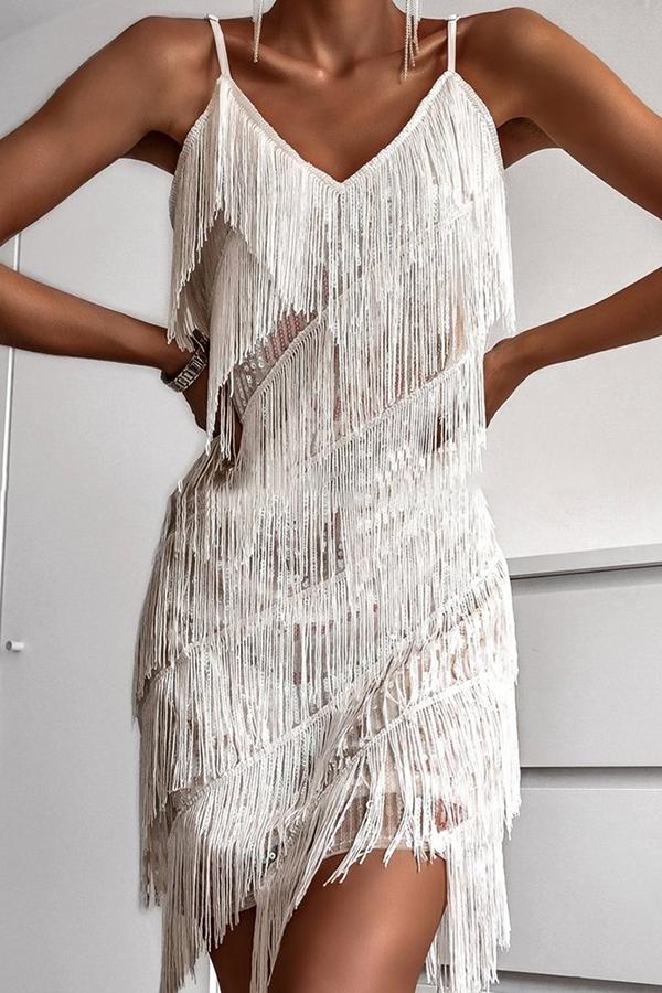 Fringe Stitching Sexy Halter Dress