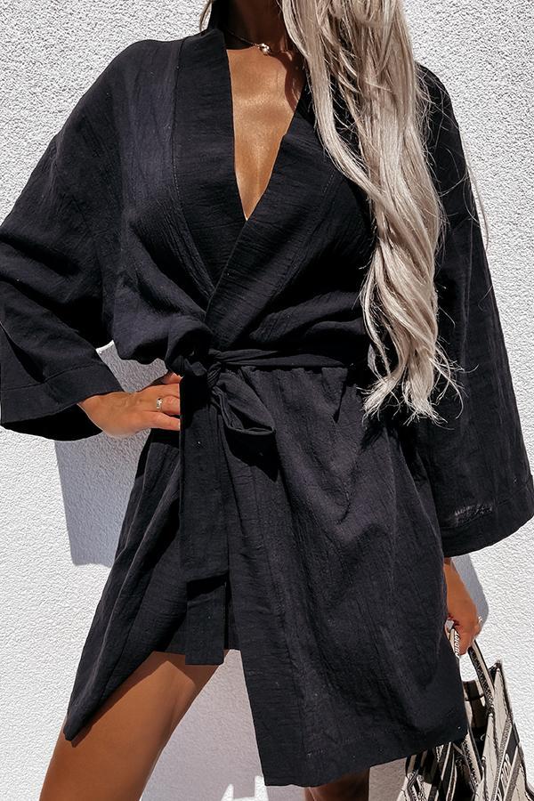 Solid Color Lace-up Shirt Dress