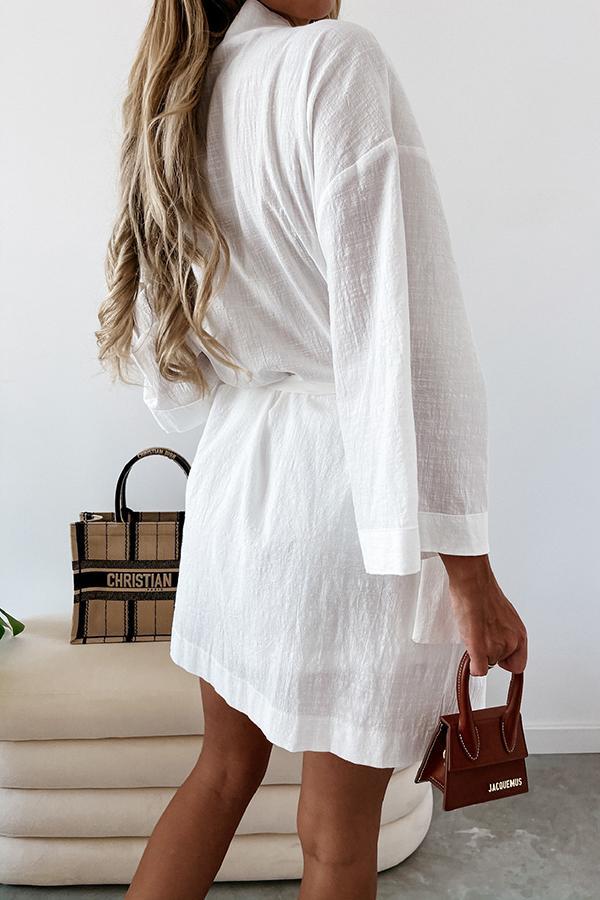 Solid Color Lace-up Shirt Dress