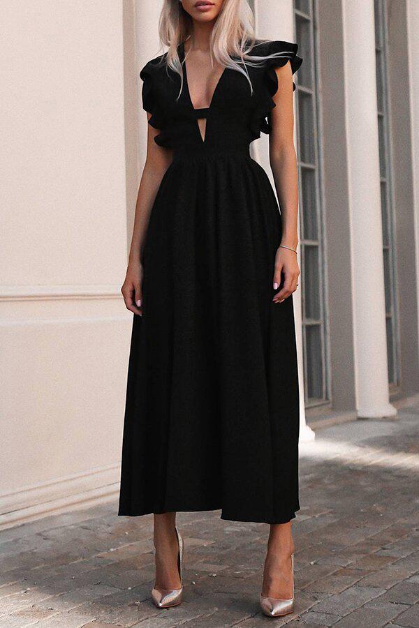 Bohemian Ruffled High Waist V-neck Maxi Dress