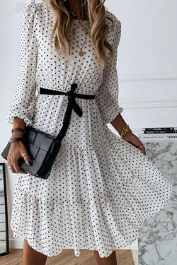 Polka Dot Mid-waist Lace Midi Dress