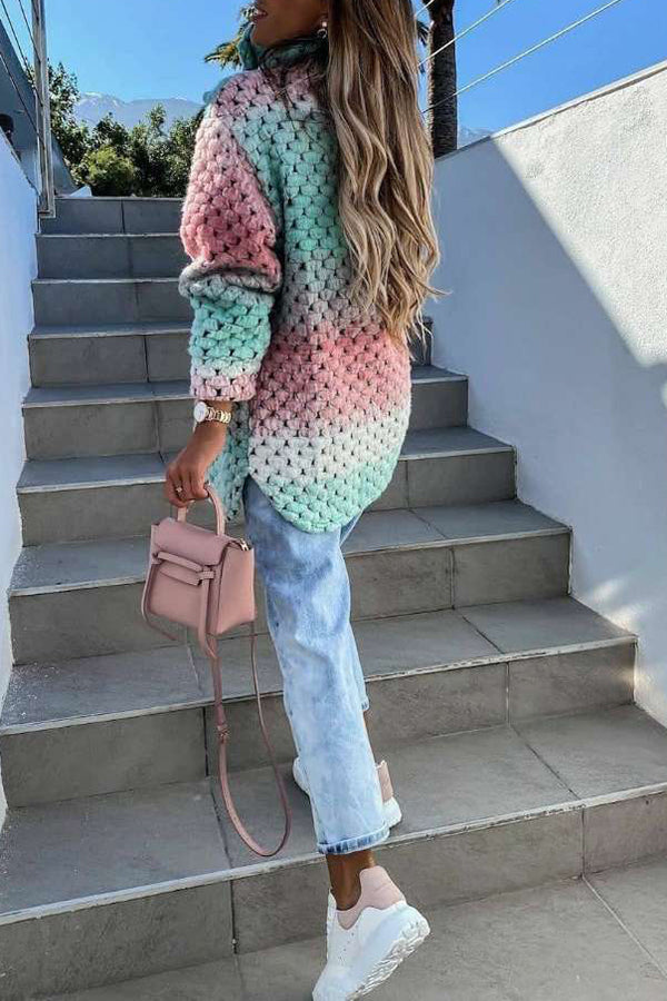 Rainbow Color Woolen-Blend Braided Coat