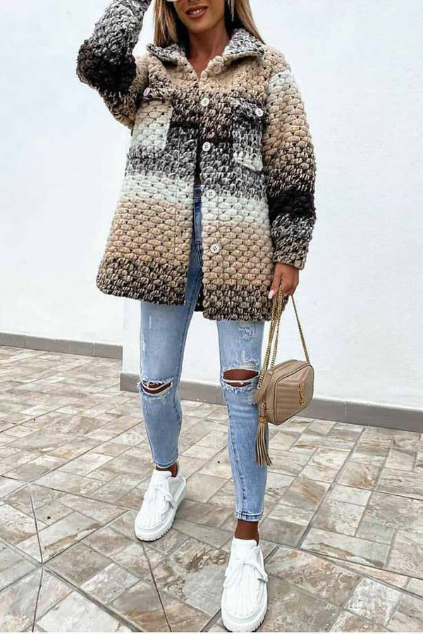 Rainbow Color Woolen-Blend Braided Coat