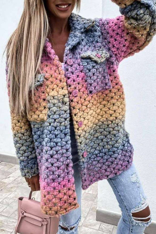 Rainbow Color Woolen-Blend Braided Coat