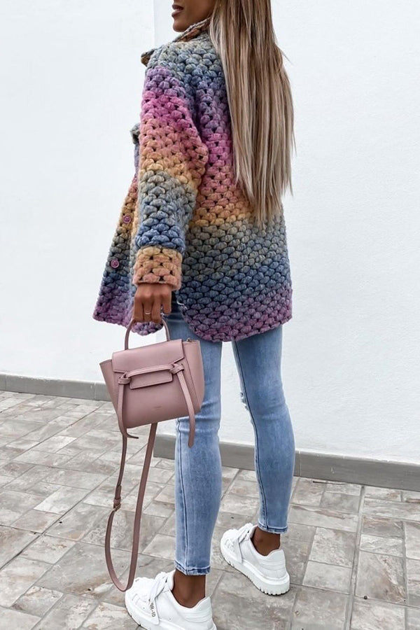 Rainbow Color Woolen-Blend Braided Coat