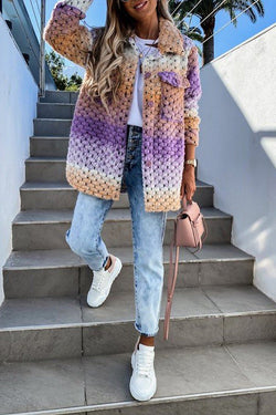 Rainbow Color Woolen-Blend Braided Coat