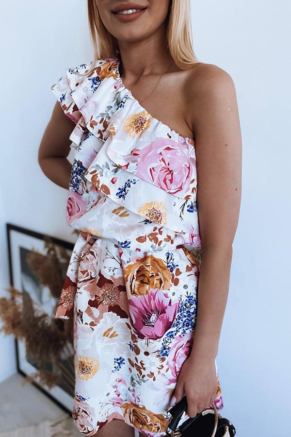 Printed One-shoulder Dress