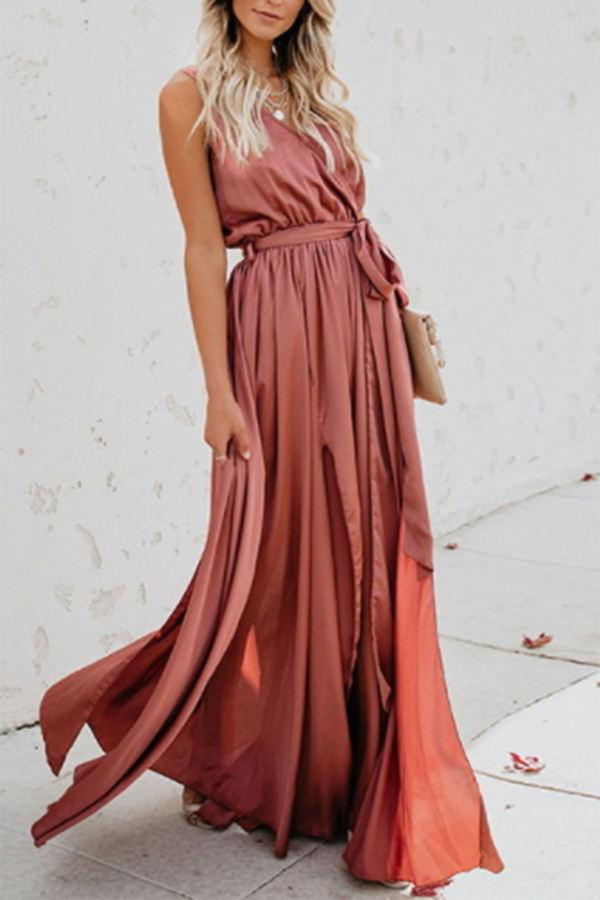 Bohemian Solid Color V-neck Dress