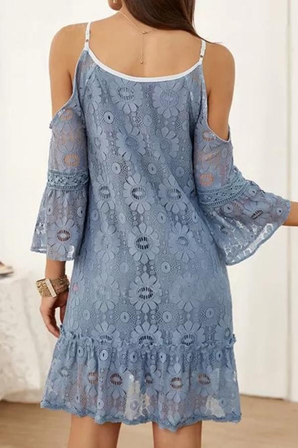 Flared Sleeve Mid-length Casual Lace Dress