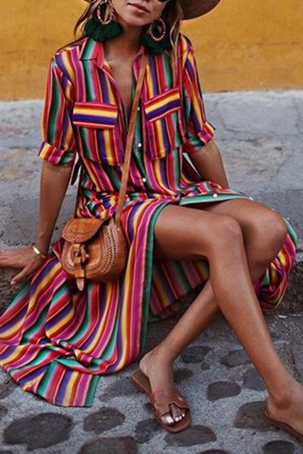 Loose Striped Shirt Dress