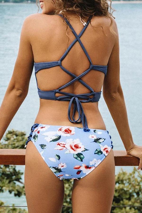 Chic Printed Bikini With Strappy Drawstring