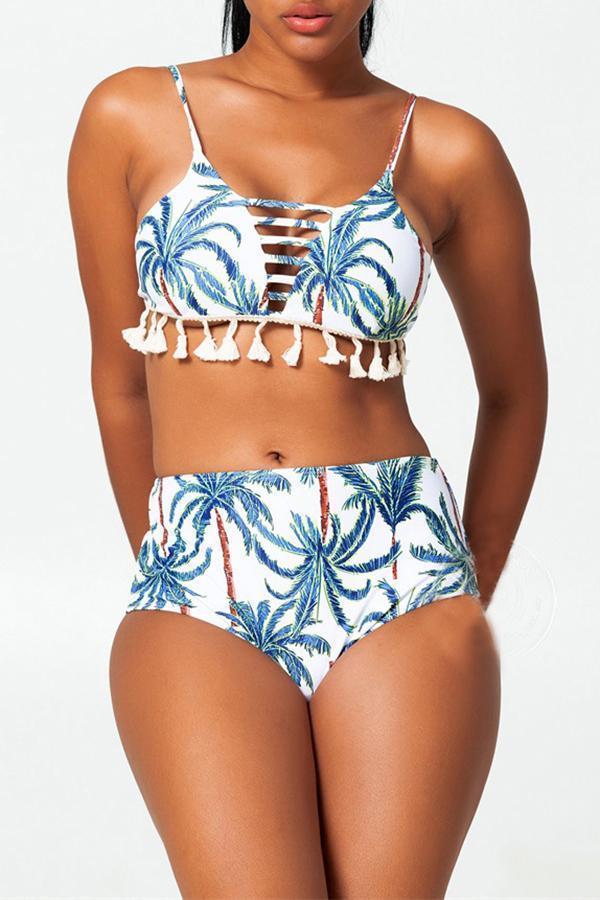 Vacation Simple Elegant Printed Fringed Swimsuit