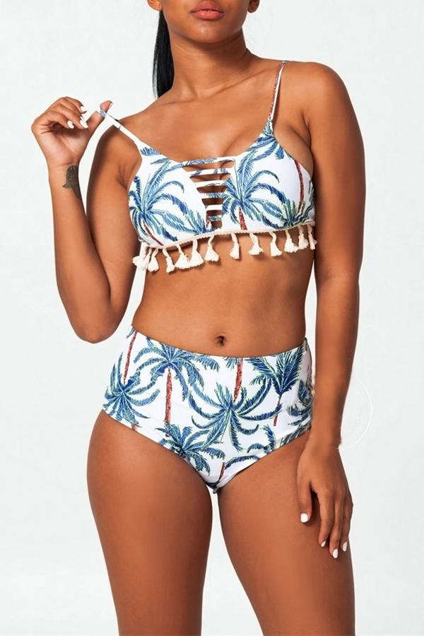 Vacation Simple Elegant Printed Fringed Swimsuit