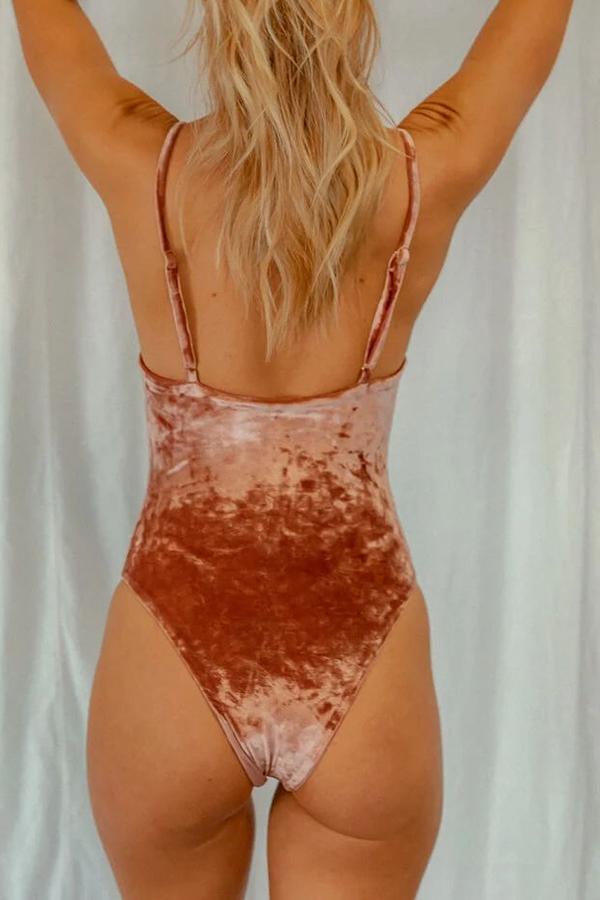 Exquisite Shimmering Gold Velvet One-piece Swimsuit