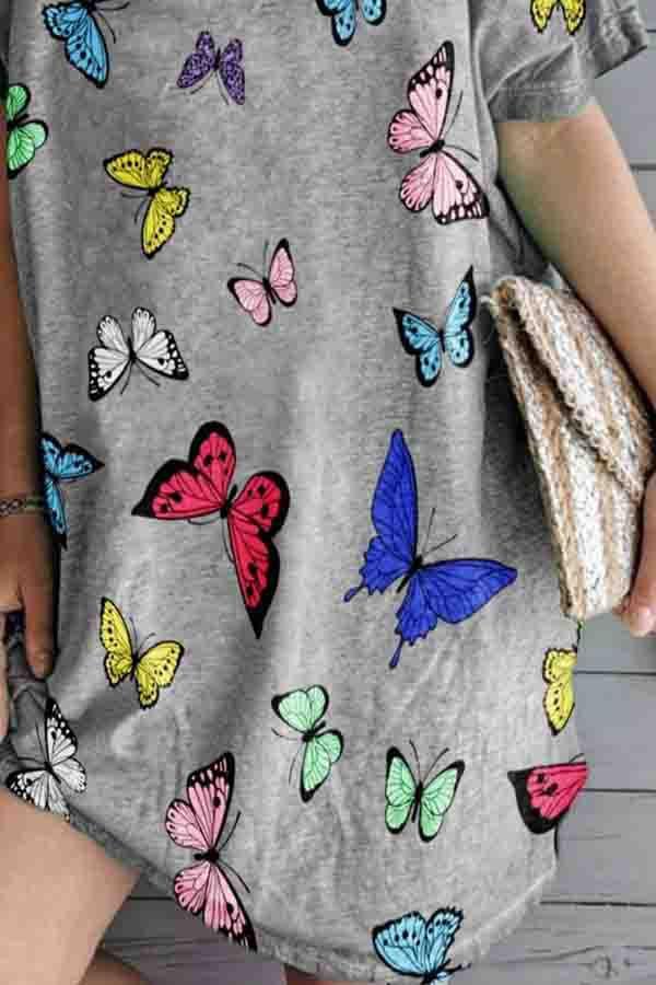 Butterfly Print V-neck Loose Pajama Dress