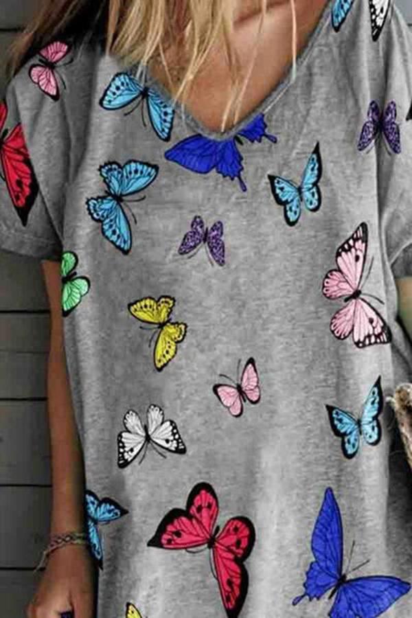 Butterfly Print V-neck Loose Pajama Dress