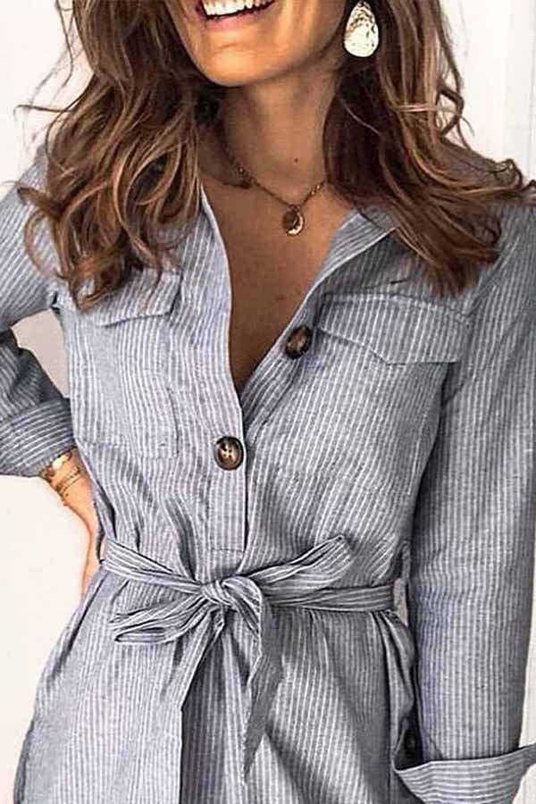 Striped Casual Tie Shirt Dress