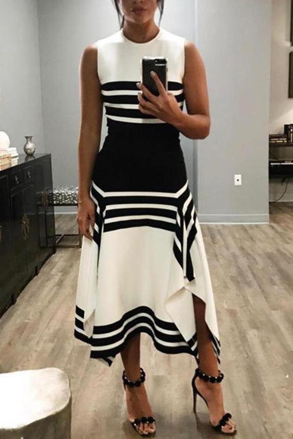 Classic Stripe Strip Positioning Cut Dress