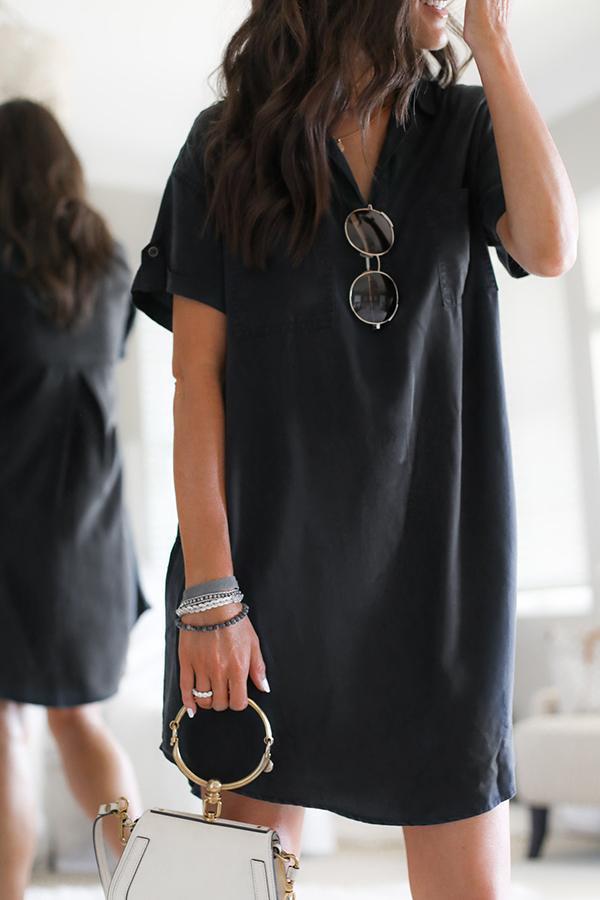 V-neck Short-sleeve Elegant Loose Casual Dress