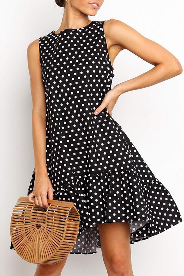 Sleeveless Polka Dot Elegant Puffy Dress