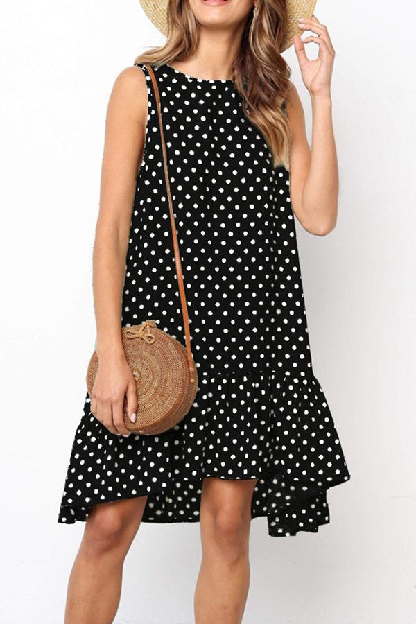 Sleeveless Polka Dot Elegant Puffy Dress