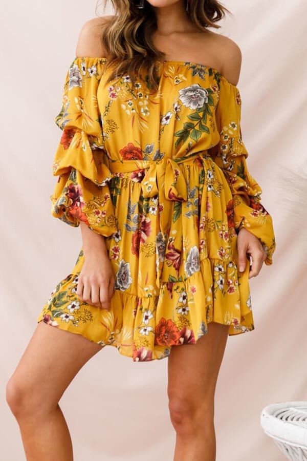 Summer Flower Print One-shoulder Casual Dress 