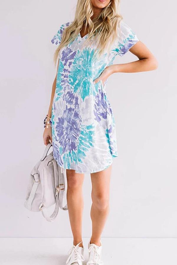 Short-sleeved Loose-fitting Color Casual Dress