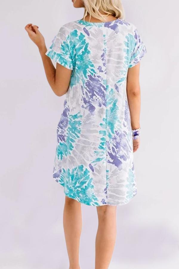 Short-sleeved Loose-fitting Color Casual Dress