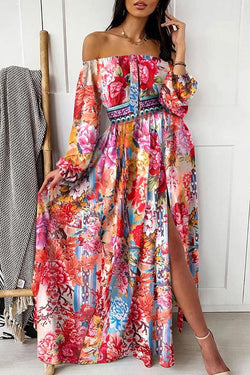 Elegant Tube Top Three-color Printed Dress