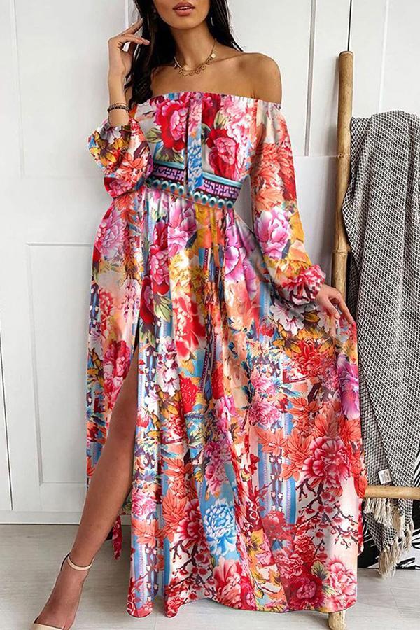 Elegant Tube Top Three-color Printed Dress