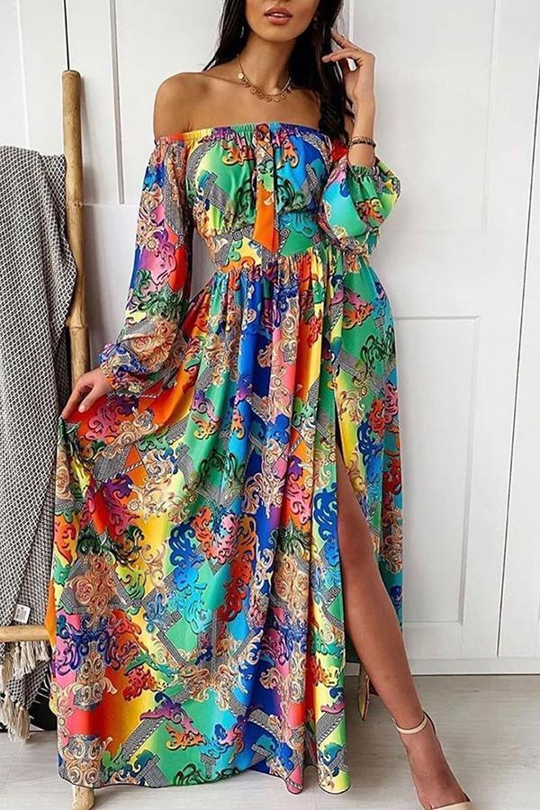 Elegant Tube Top Three-color Printed Dress