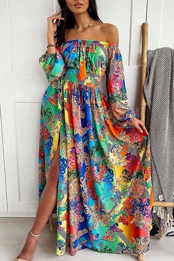 Elegant Tube Top Three-color Printed Dress